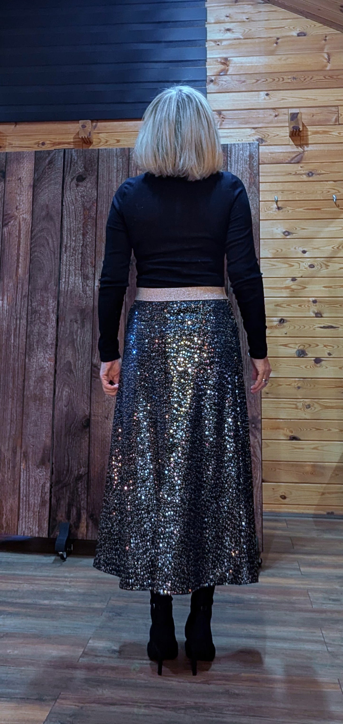 Coralie Sequin Silver Skirt With  Gold Glitter Waistband