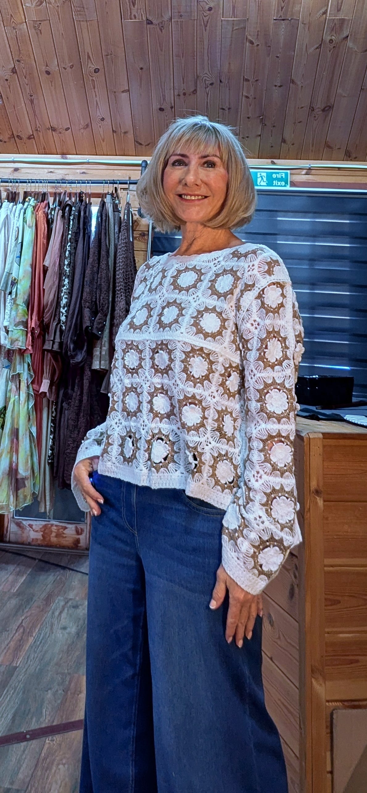 Mandy Crochet Oversized Top In Beige summer fashion