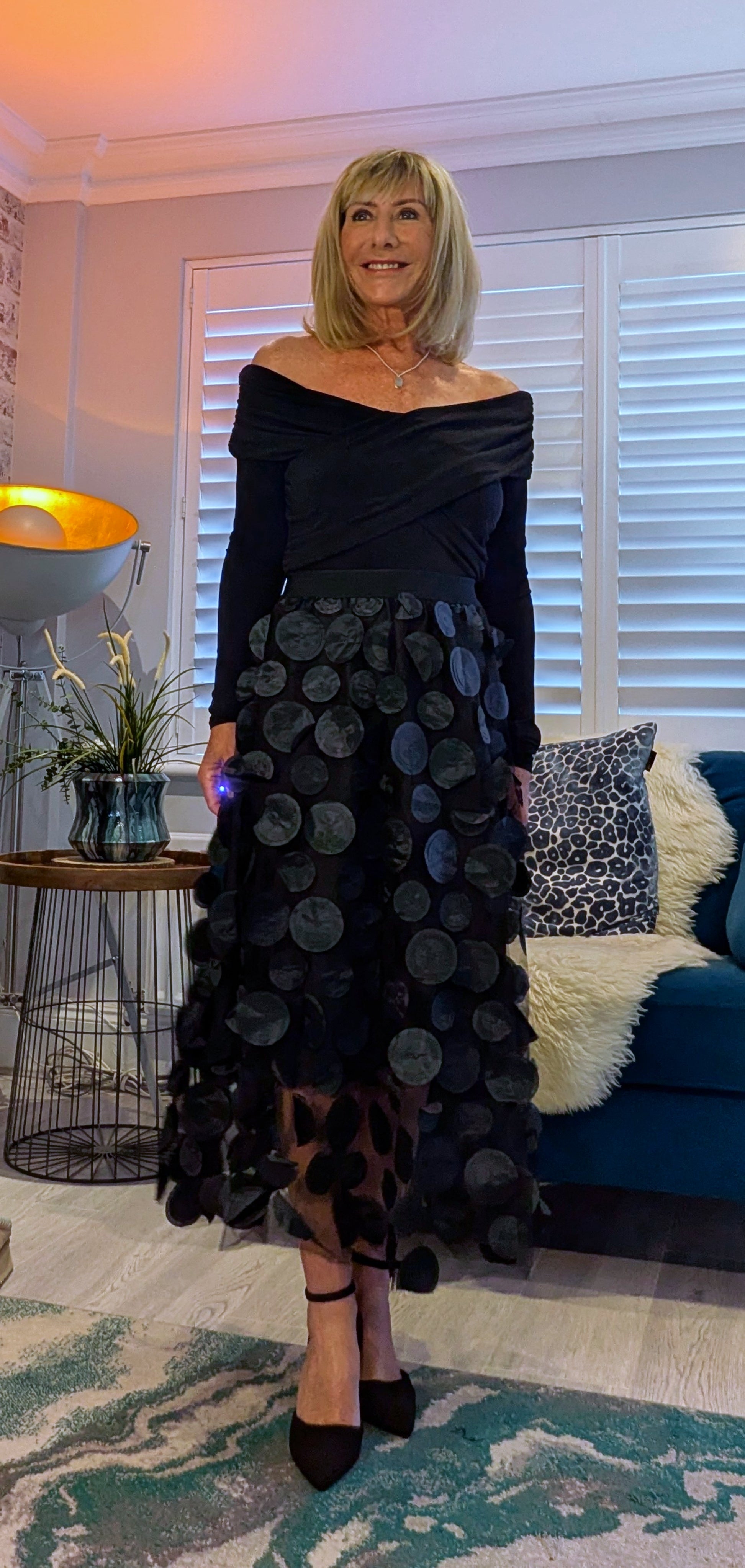 Brigitte Black Tulle Skirt with 3D Circles  with elasticated waist