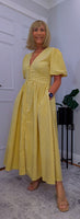 Bethany Yellow Check Midi Dress – Vintage Puff Sleeve Style