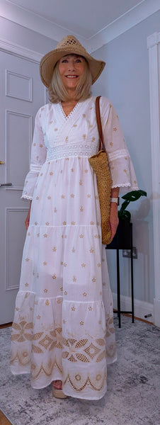 Jasmine Boho Embroidered Dress – White Viscose Summer Style