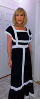 Waverley  Dress – Black Midi Dress with White Block Edge
