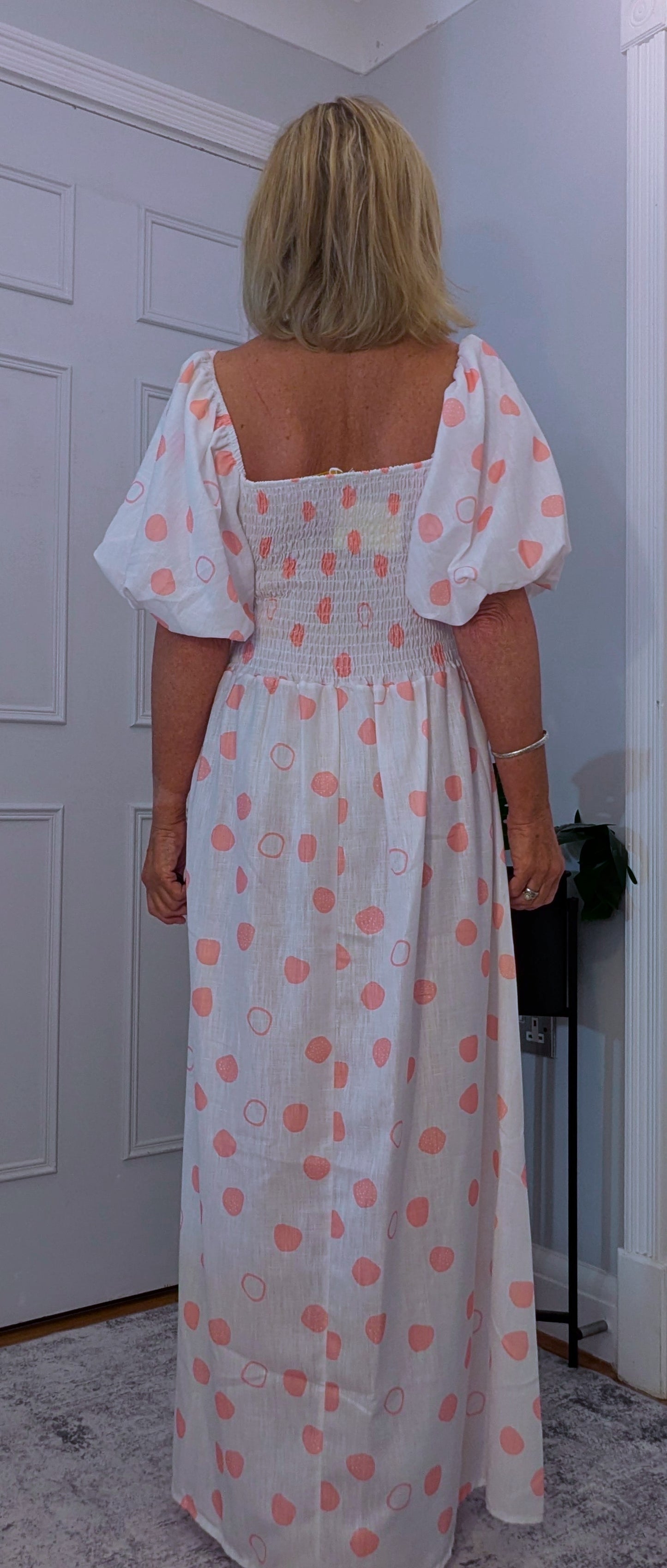 Candy On or Off - Shoulder Puff Sleeve Dress with  Shirred Bust