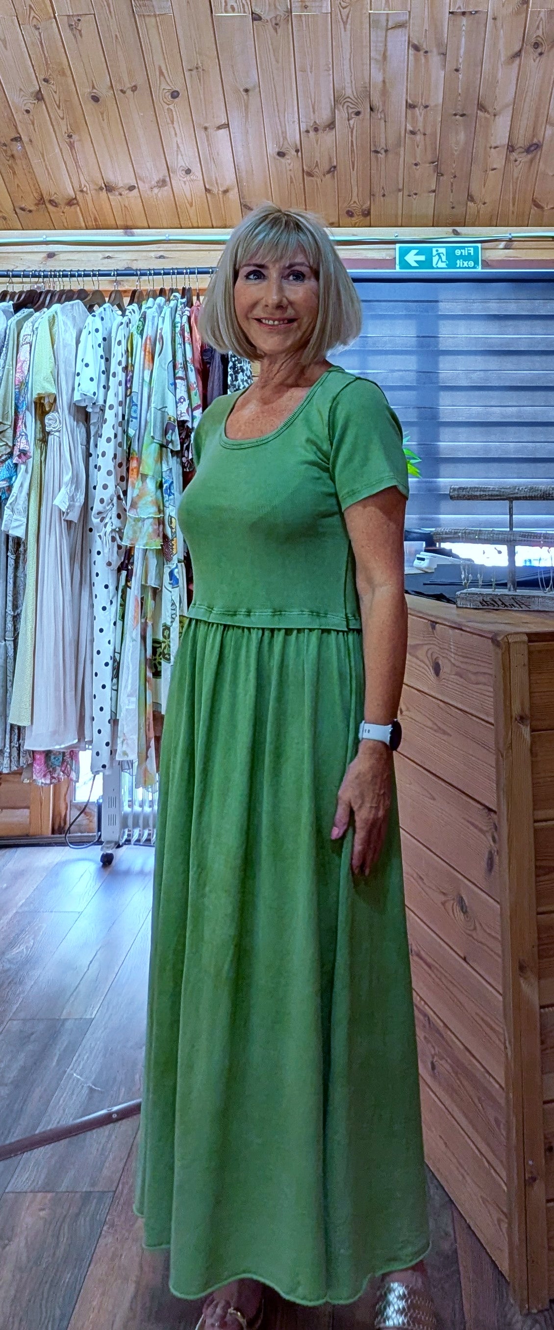 Close up Ursula green cotton dress styled by ditsydi