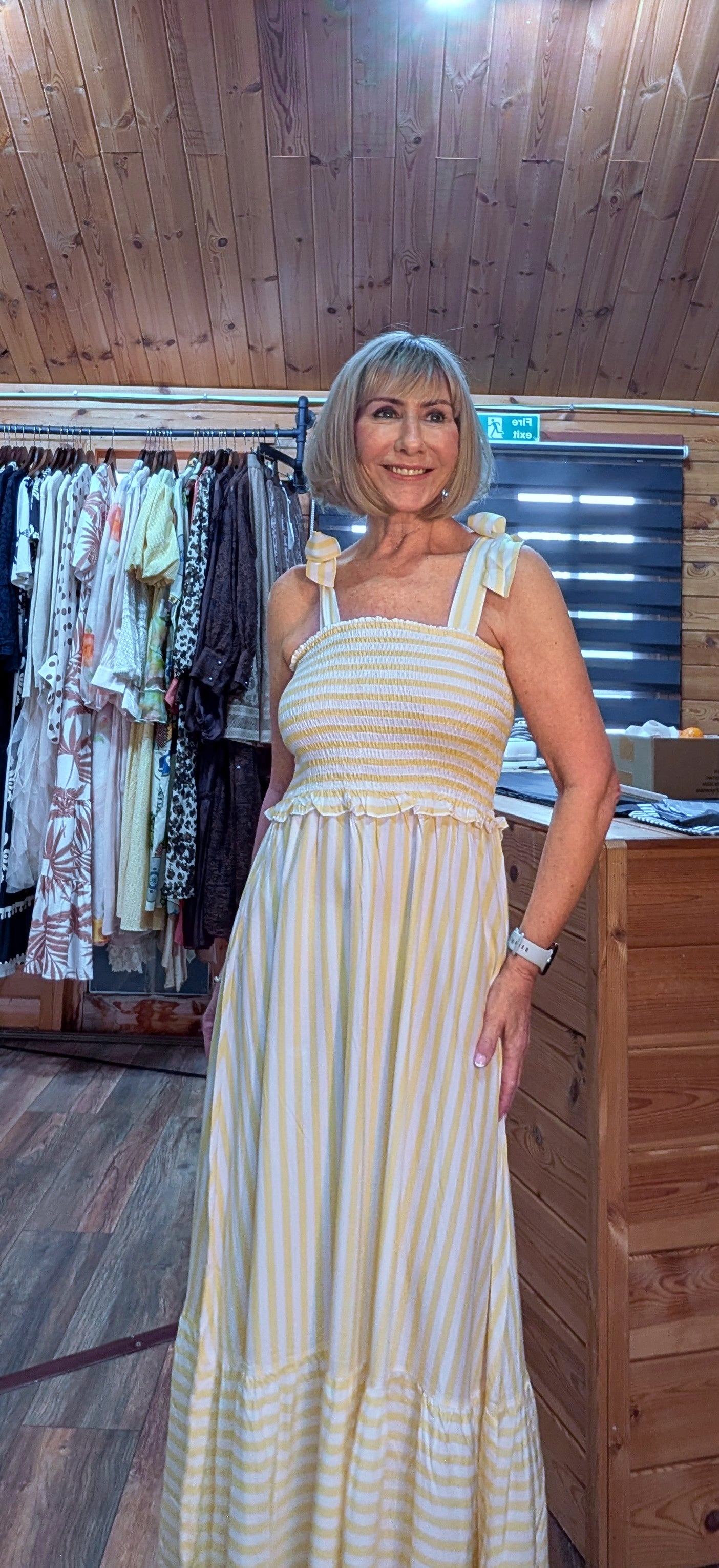 Aurora striped viscose dress with floaty midi skirt