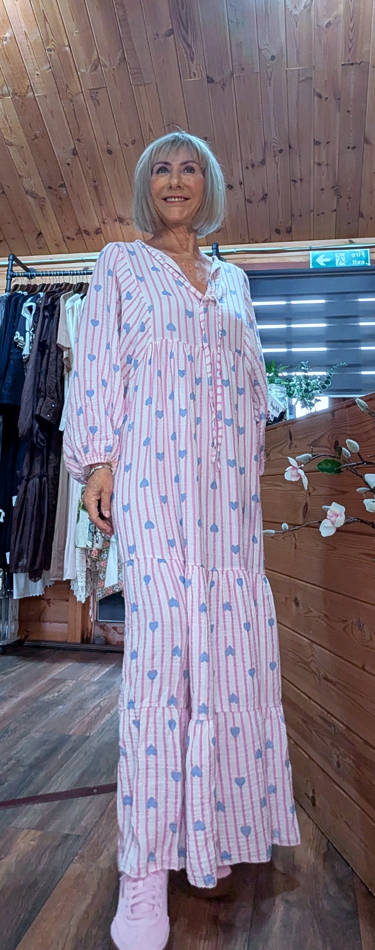 Cassie Cotton Boho Maxi  Smocked Dress in Pink 
