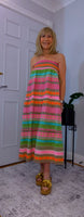 Nola Bohemian Tiered Skirt & Strapless Dress – Pink & Green with Shirred Waistband