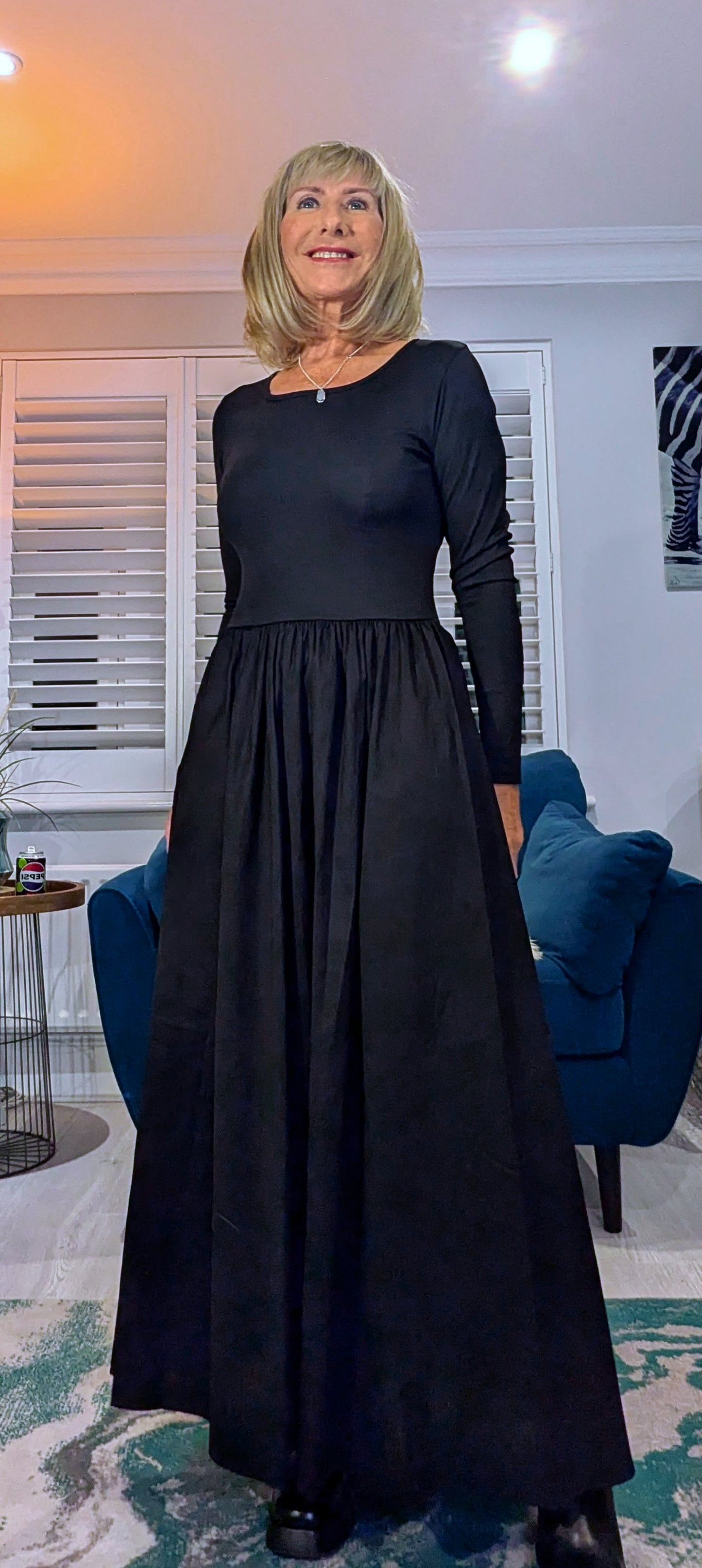 Betty Dress – Ribbed Cotton Jersey with Flared Skirt - Pockets (Black or Chocolate Brown)