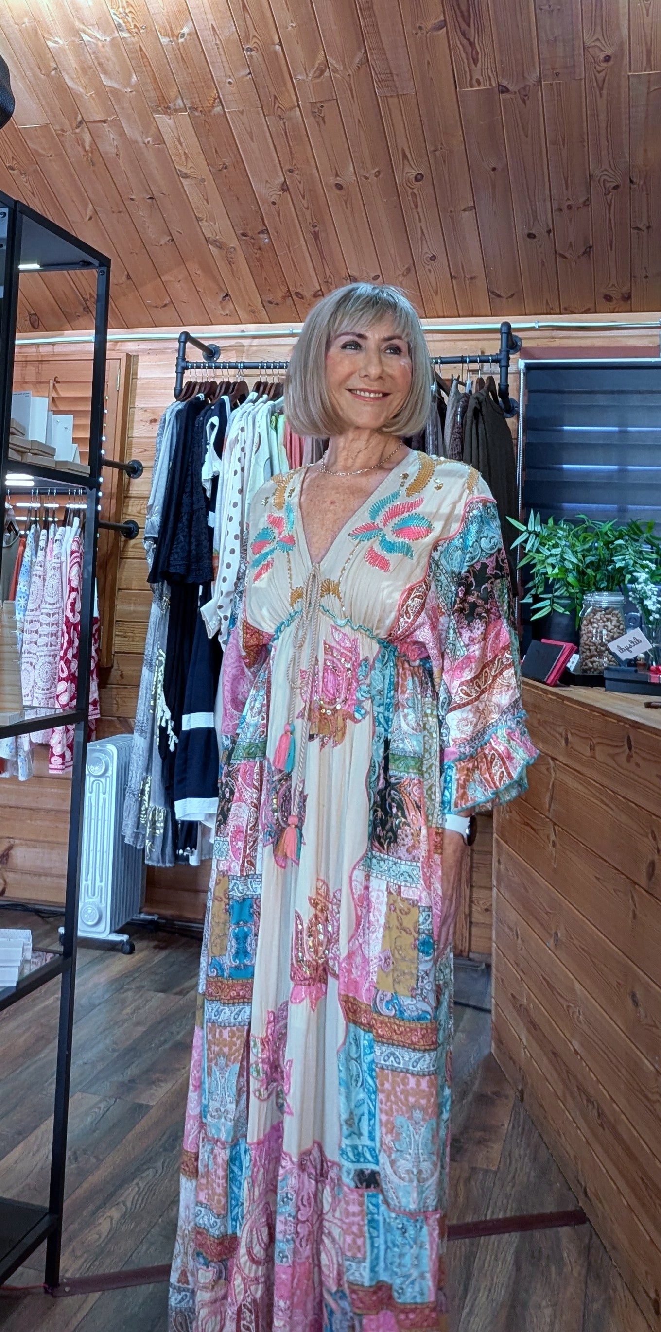 Ember Boho Maxi Dress – Multicoloured Viscose Patchwork Dress