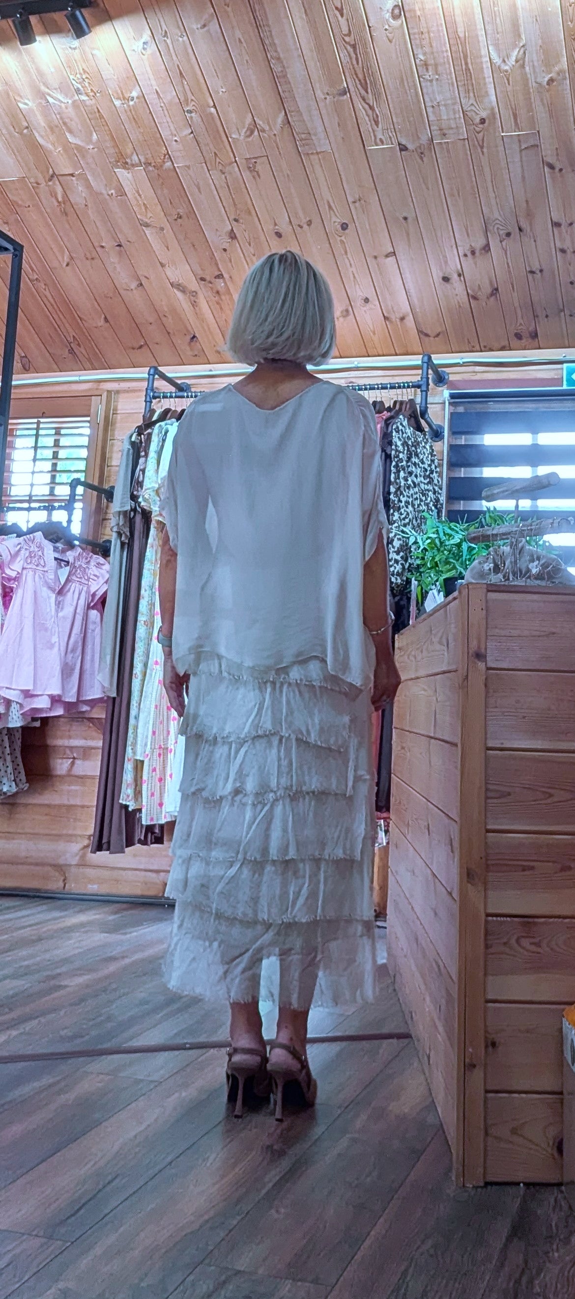 Rear view Josie Silk Blend Layered Occasion Dress in cream