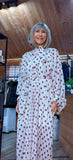 Natalya Ivory Polka Dot Pleated Dress Elegant Long Sleeve Occasion Dress