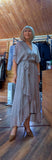 Elaine Silk Midi Wrap Dress with Tie Belt in Taupe 