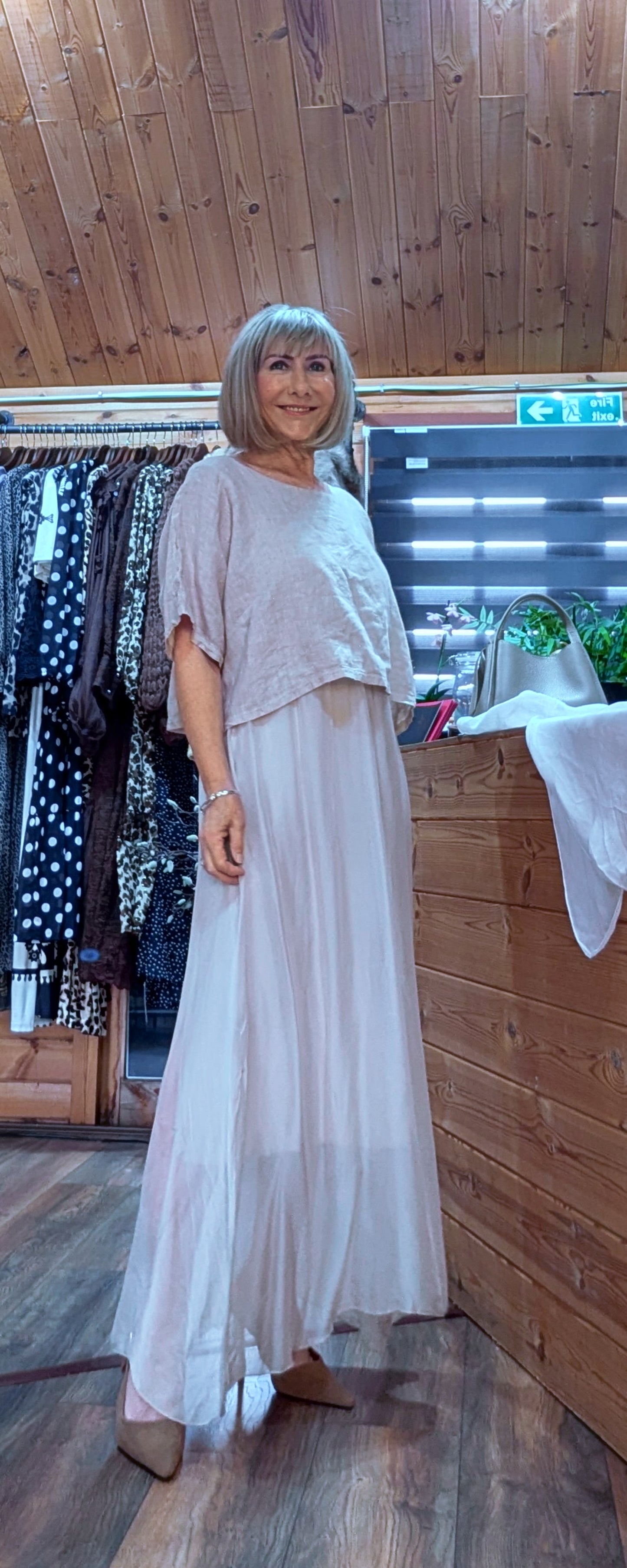 Hettie LInen and Silk Maxi  Layered Summer Dress- White or Taupe