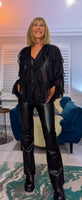 Edwina Frill Blouse – Caramel or Black V-Neck with Button Front