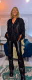 Edwina Frill Blouse – Caramel or Black V-Neck with Button Front
