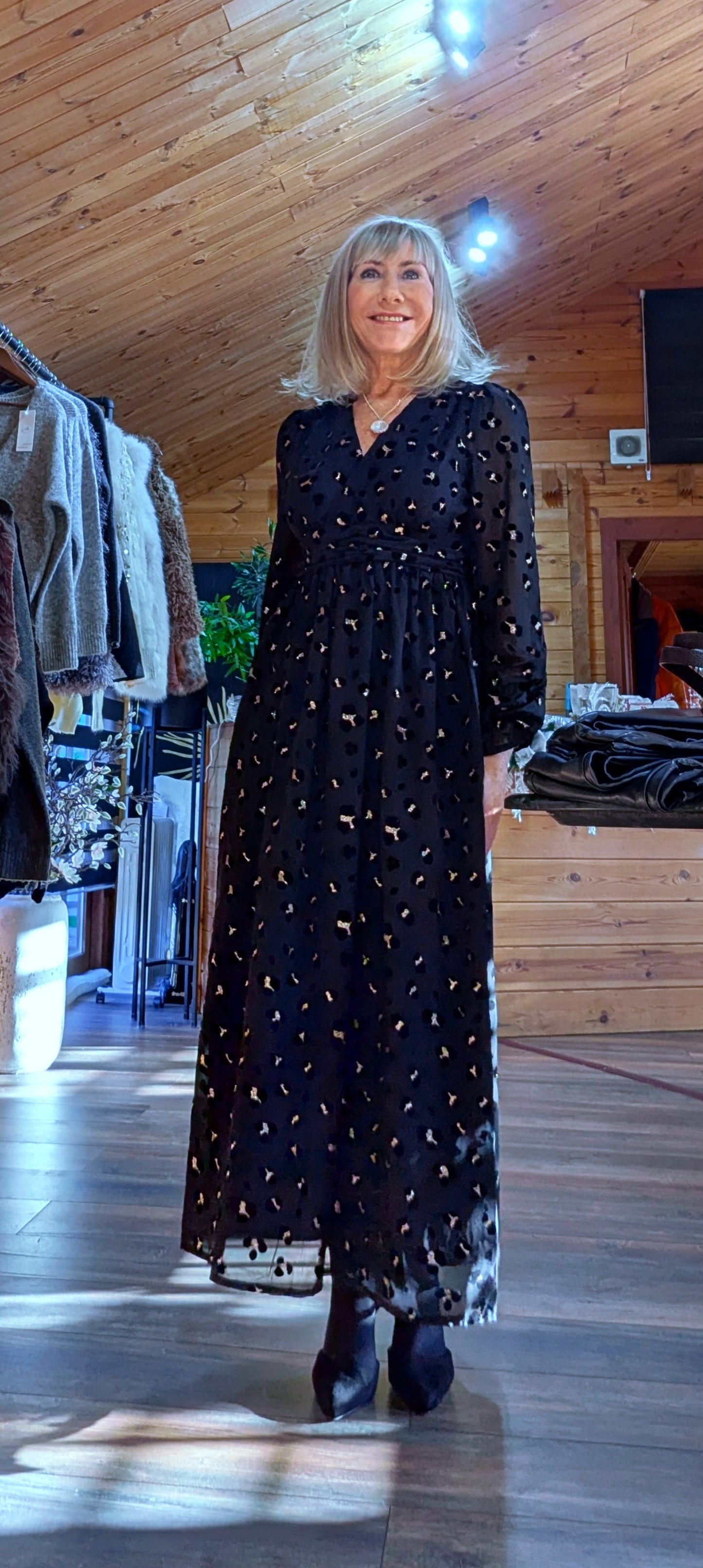 Lillie Black and  Gold Sequin Velvet Dress – Leopard Print