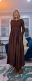 Betty Dress – Ribbed Cotton Jersey with Flared Skirt & Pockets (Black or Chocolate Brown)