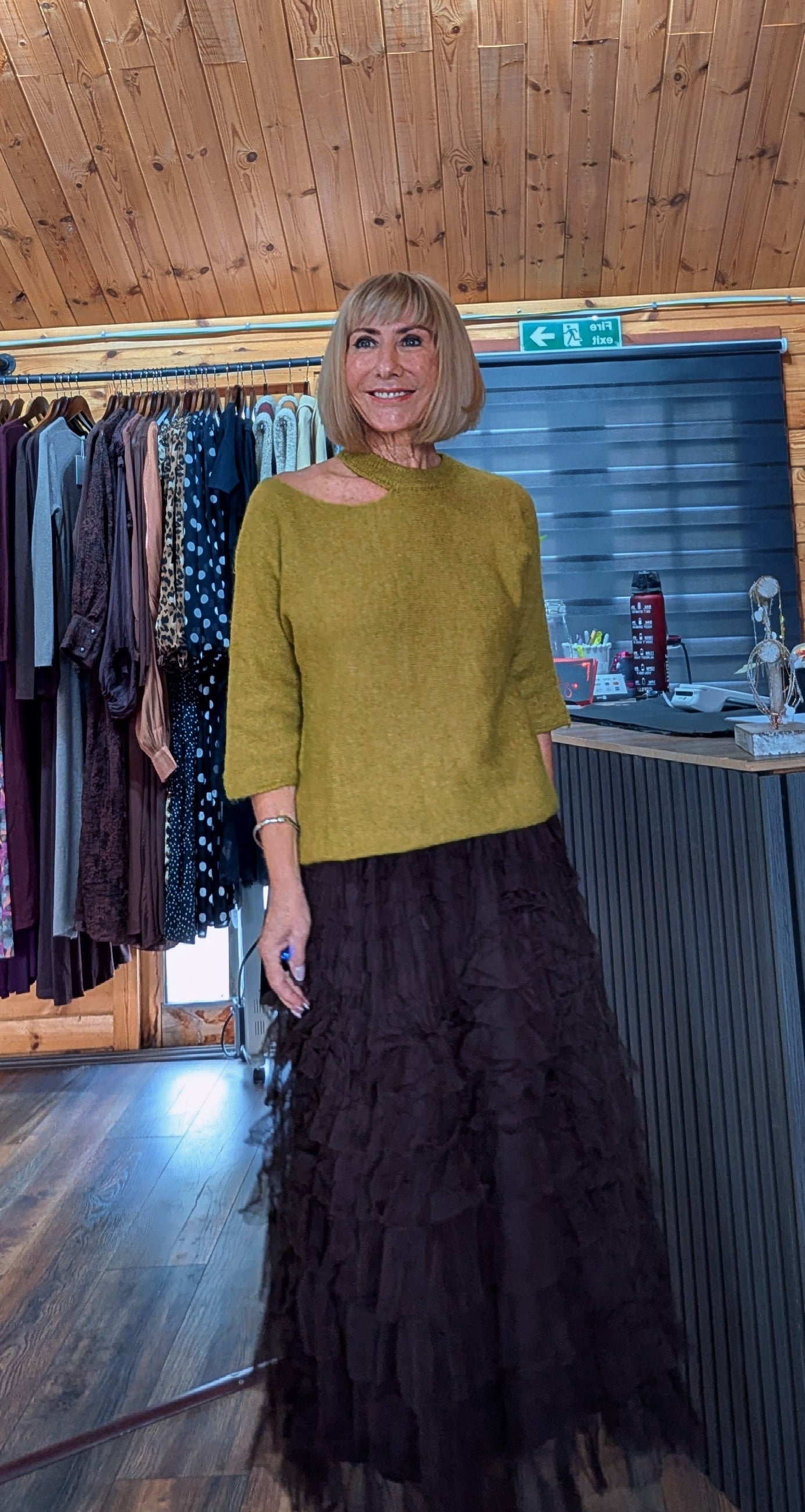 Toni Italian knit jumper with modern shoulder detail worn by ditydi with a tulle skirt