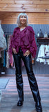 Estelle Bordeaux Ruffle Blouse – V-Neck with Button Front
