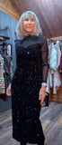 Audrey Sheer High-Neck Dress – Velvet Feel with Sequin Detail Black