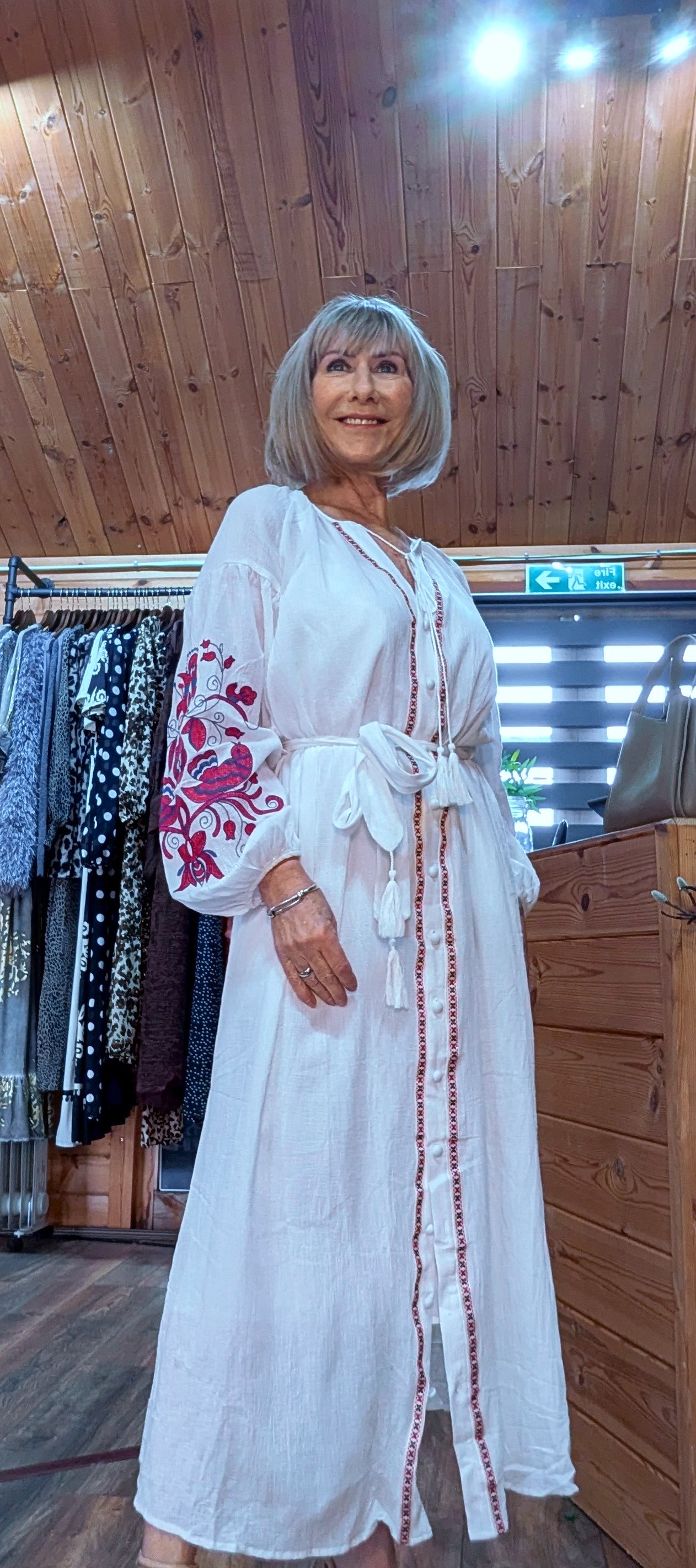 Harlow White Embroidery Cotton Shirt Dress with Tassel Belt