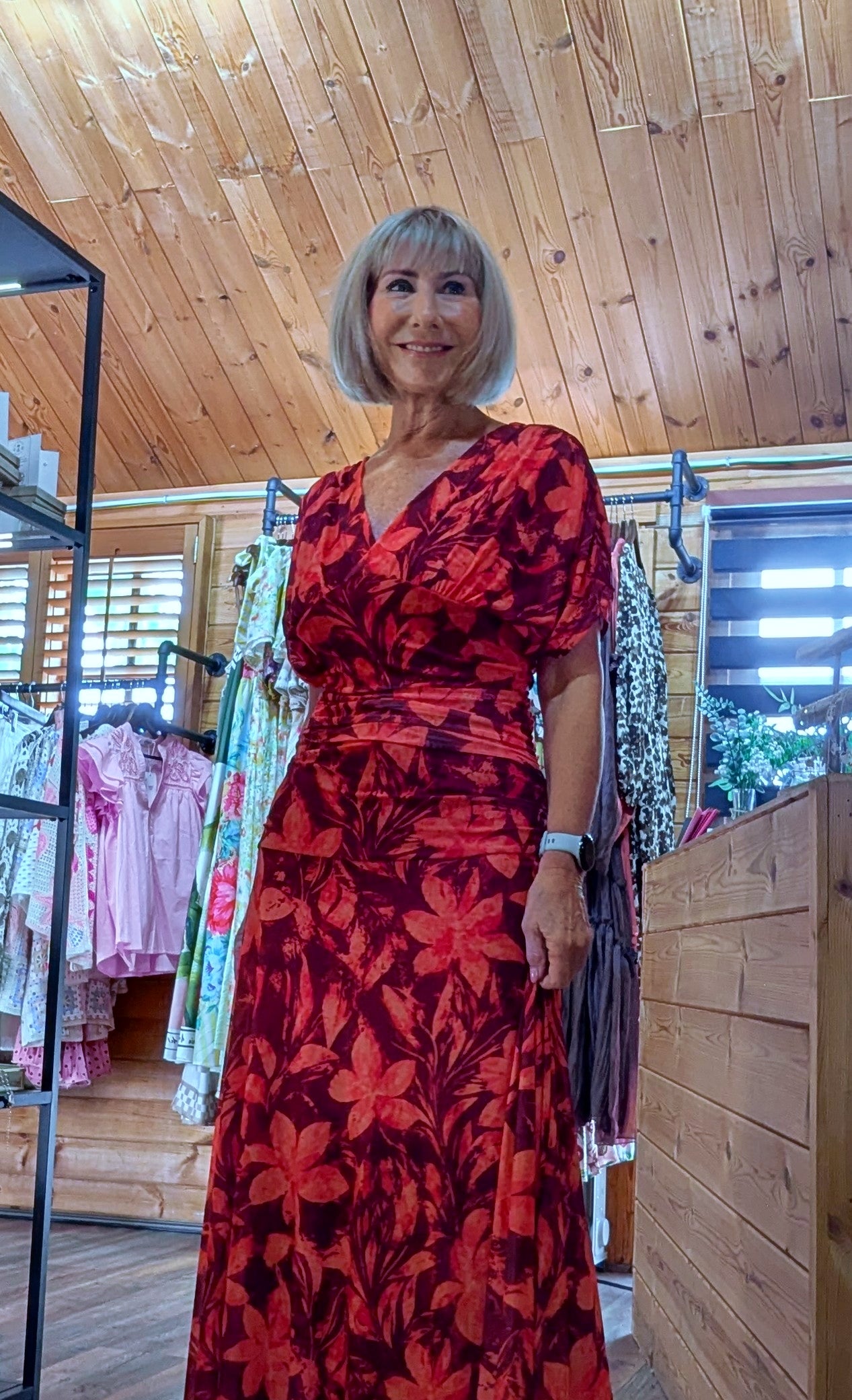 Red ruched waist occasion dress