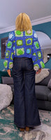 Fia Chunky Crochet Cardigan-– Blue & Green with 3D Flowers