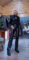 Shania Black Sequin Blouse – Satin Collar & Cuffs
