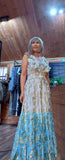 Gianna Boho Maxi Embossed  Dress Turquoise Or  Gold