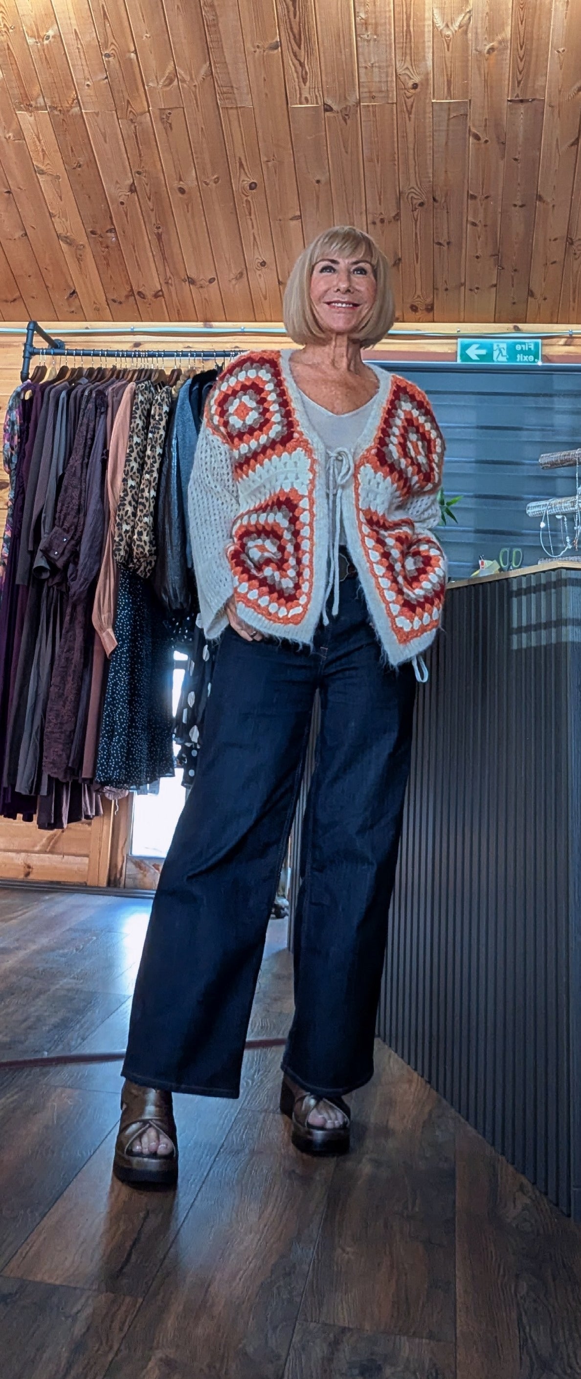 Women’s Joy cardigan with soft fluffy texture and relaxed fit by DitsyDi in Ecru