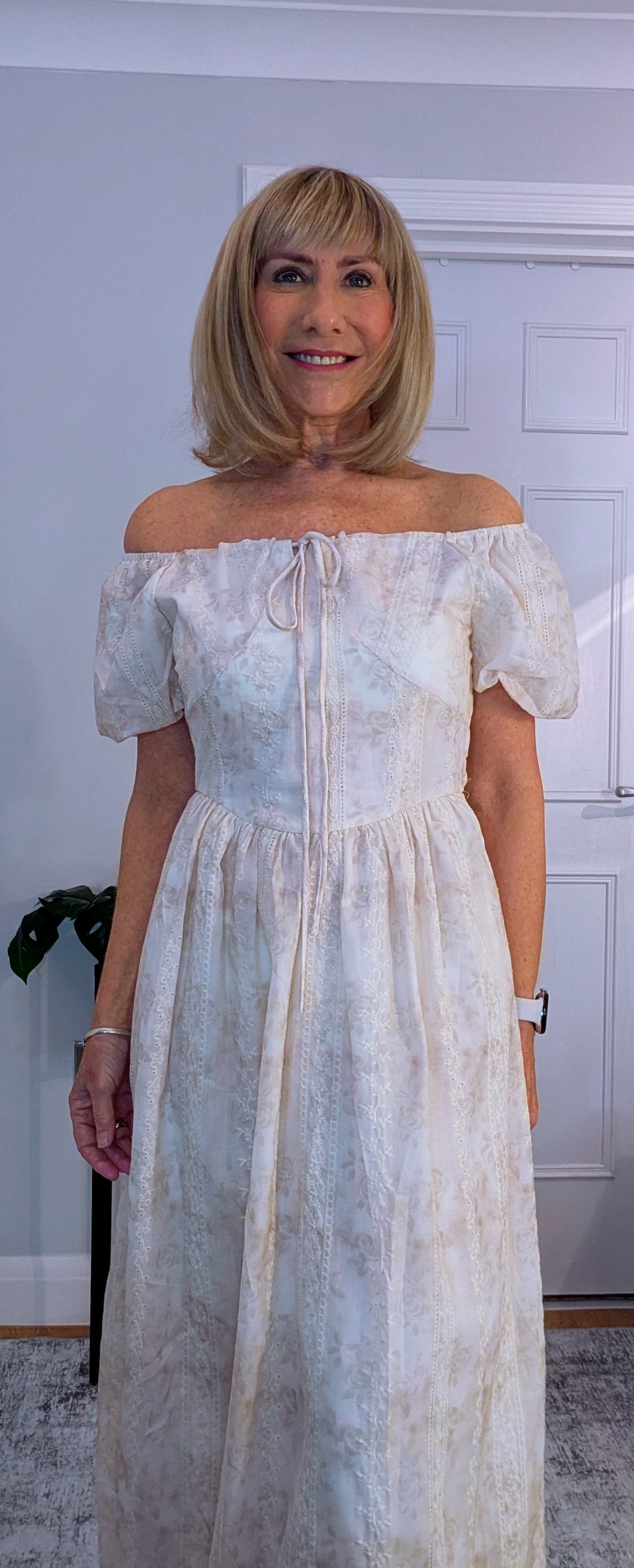 Dorothy Ivory Embroidered Cotton Smock Midi Dress