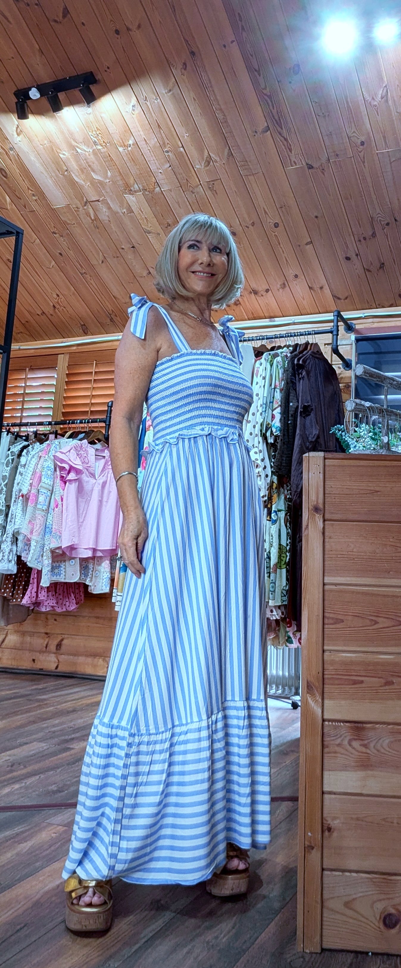 Aurora Striped Viscose Midi Dress –  Blue