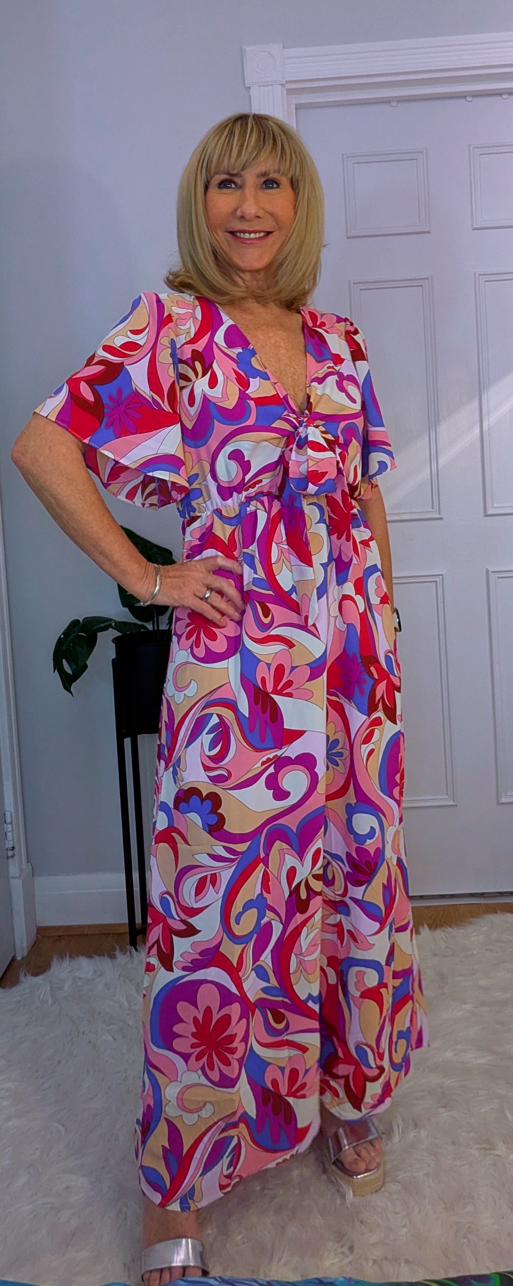 Flora Dress Maxi Silky Summer Dress in Pink or green