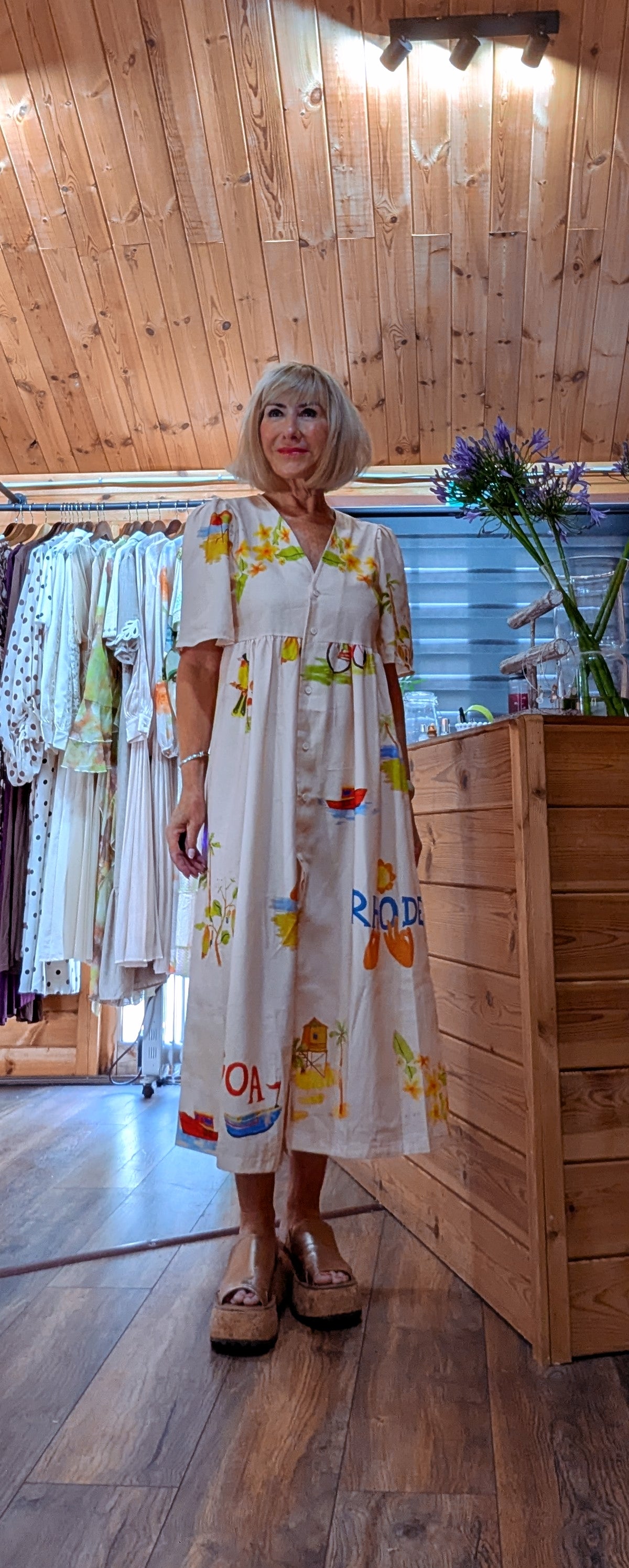 Fiona Printed Button-Front Midi Dress