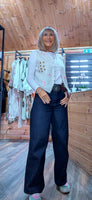 Constance Sleeveless Cardigan – Ivory Knit with Embroidery, One Size
