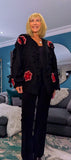 Mallory Chunky Cardigan – Black with Red 3D Flowers & Bows