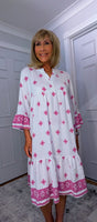 Lucille Smock Dress – Bright Fuchsia & White Viscose Smocked Dress