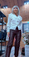Penelope Ivory  Cardigan – Ruffle Collar & Button Front