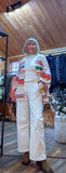 Valerie Chunky  Cardigan  With Balloon Sleeves– Cream with Multicoloured Stripes