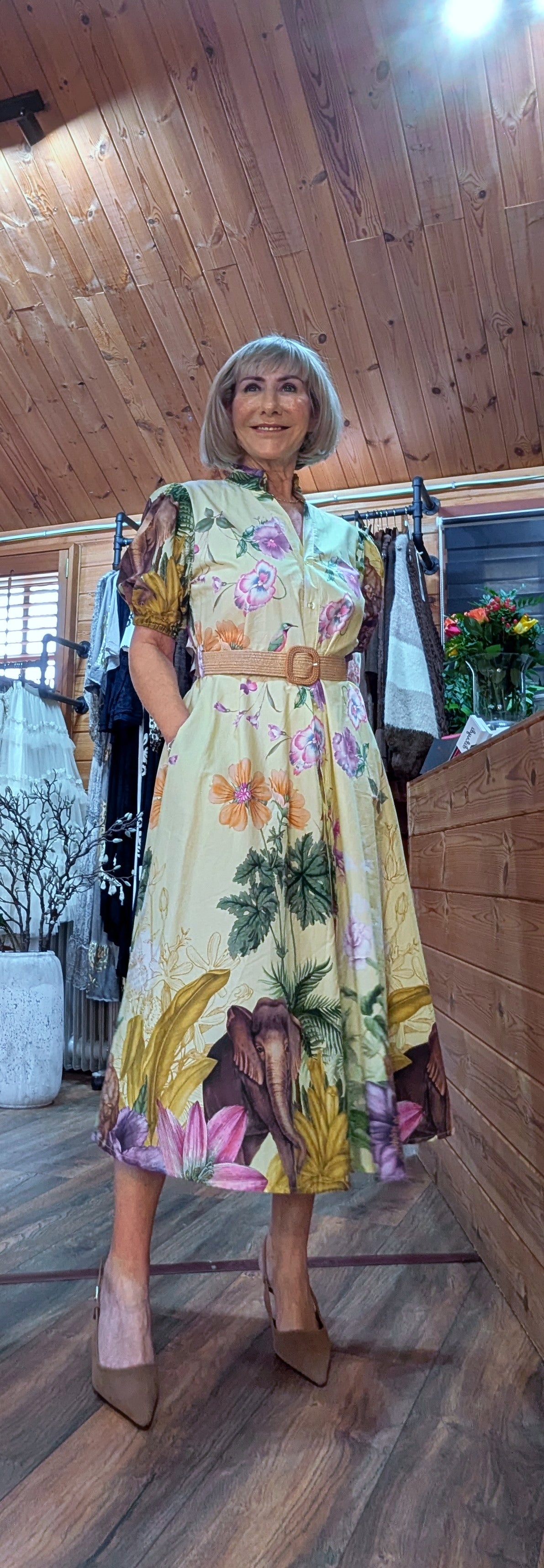 Aoife Midi Dress – Lemon Shirt Dress with Elephant And  Bold Floral Print
