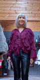 Estelle Bordeaux Ruffle Blouse – V-Neck with Button Front