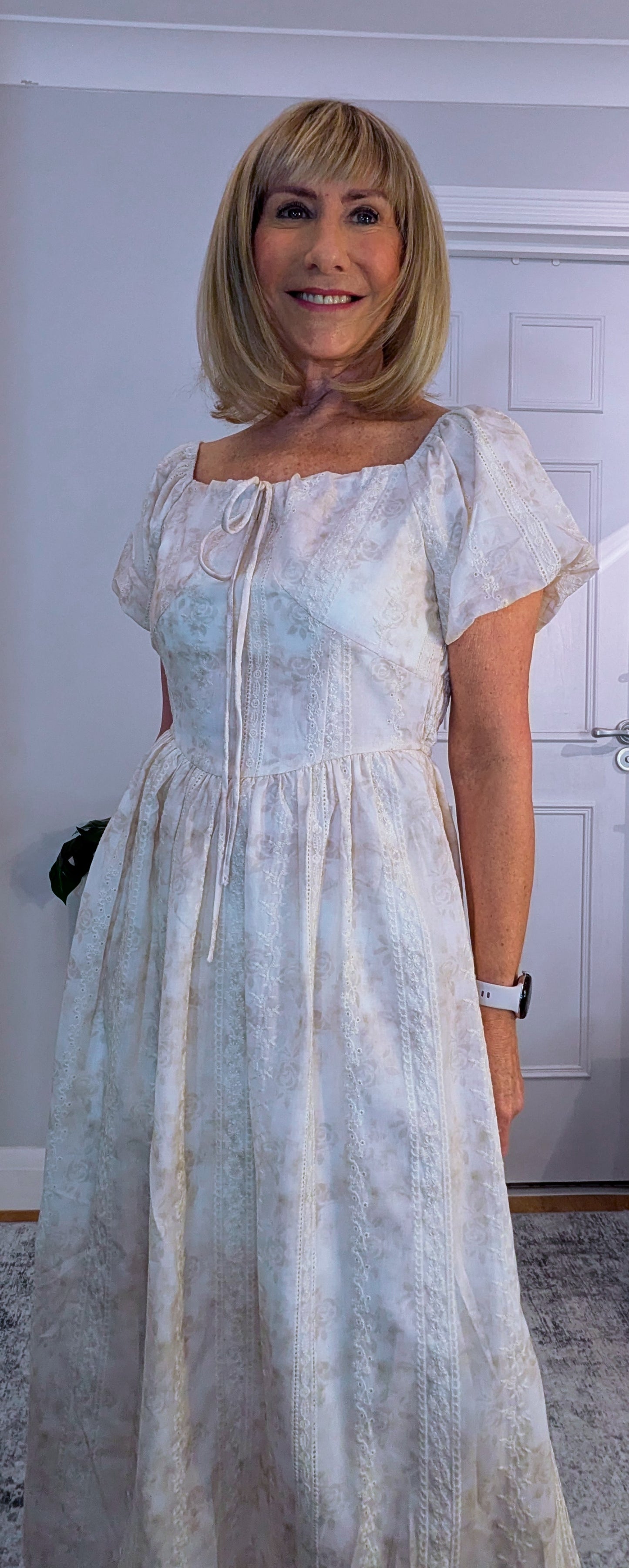 Dorothy Ivory Embroidered Cotton Smock Midi Dress