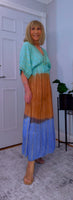 Rumer Boho Dress – Golden Embroidered Glam in Turquoise & Earthy Tones