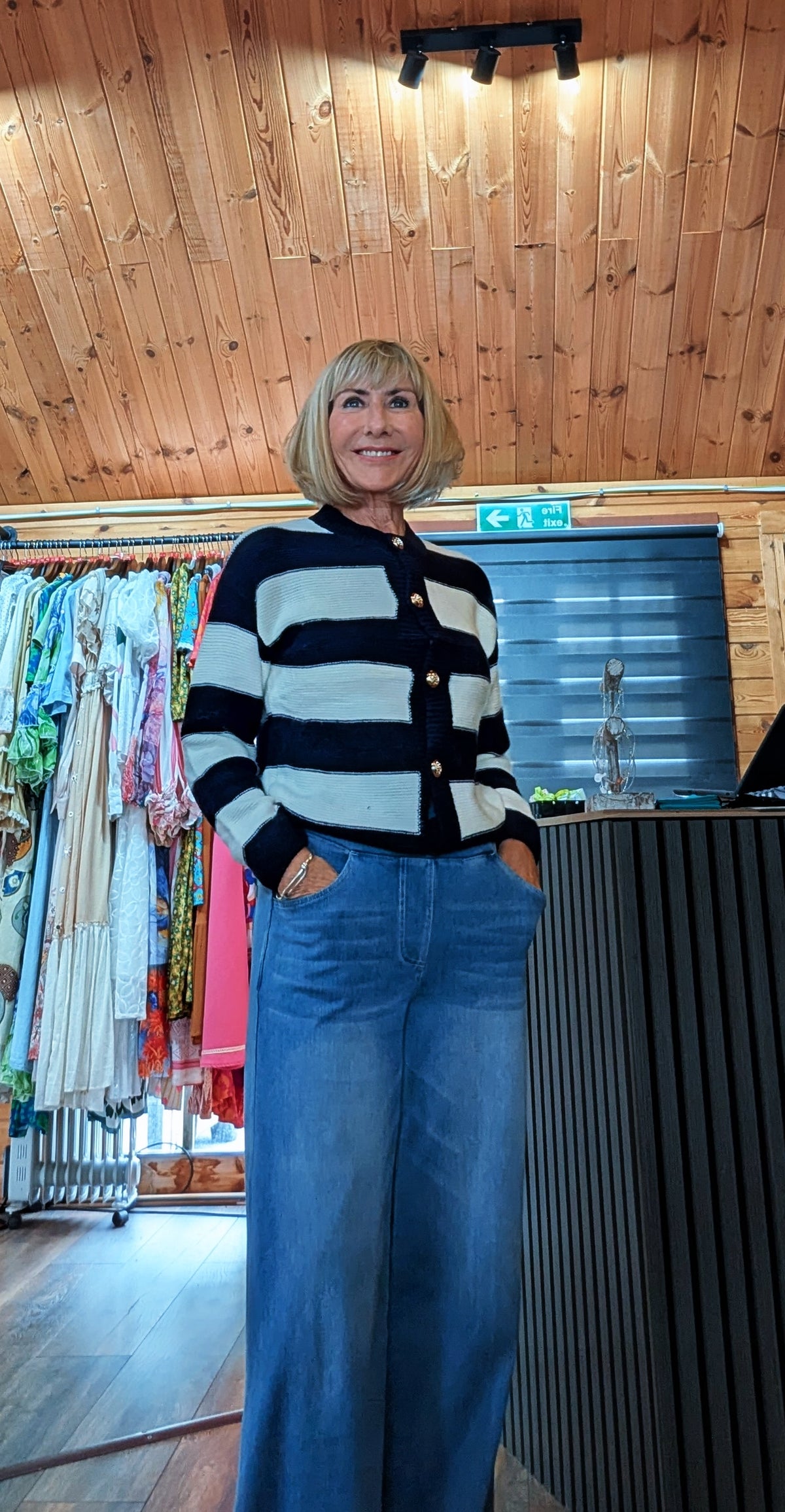 Gretchen long sleeve cardigan with contrast stripes