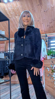 Arabella Faux Fur Jacket – Ivory or Black with Diamante Buttons & Detachable Collar