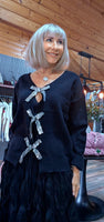 Farrah Black Sweater with Silver Sequin  Bows