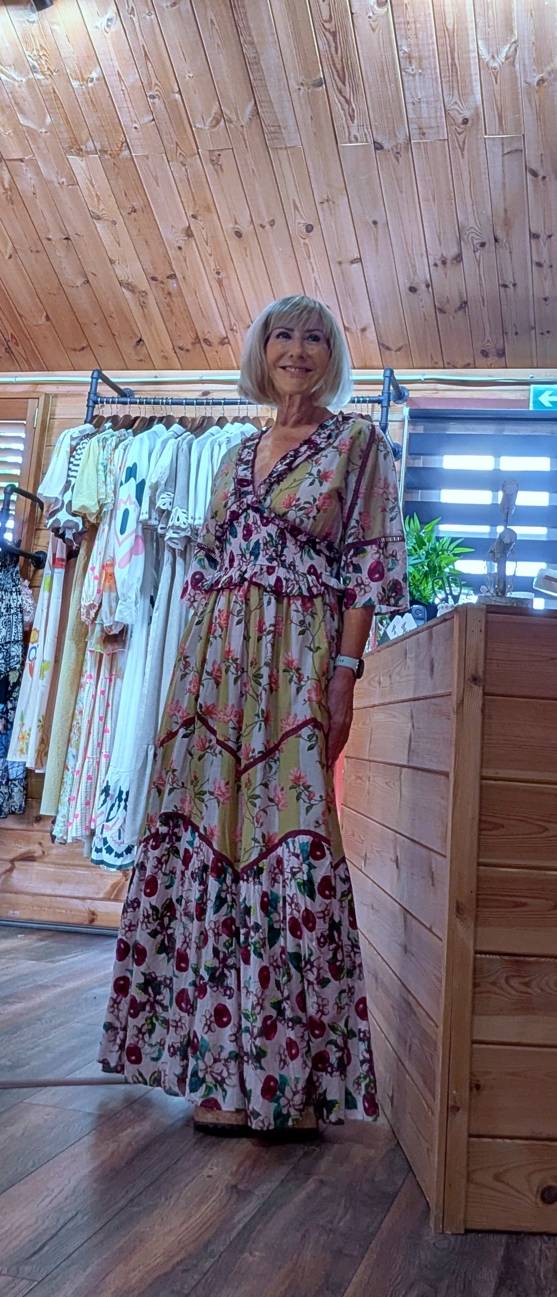 Cotton Maxi Bohemian Dress with shirred waist
