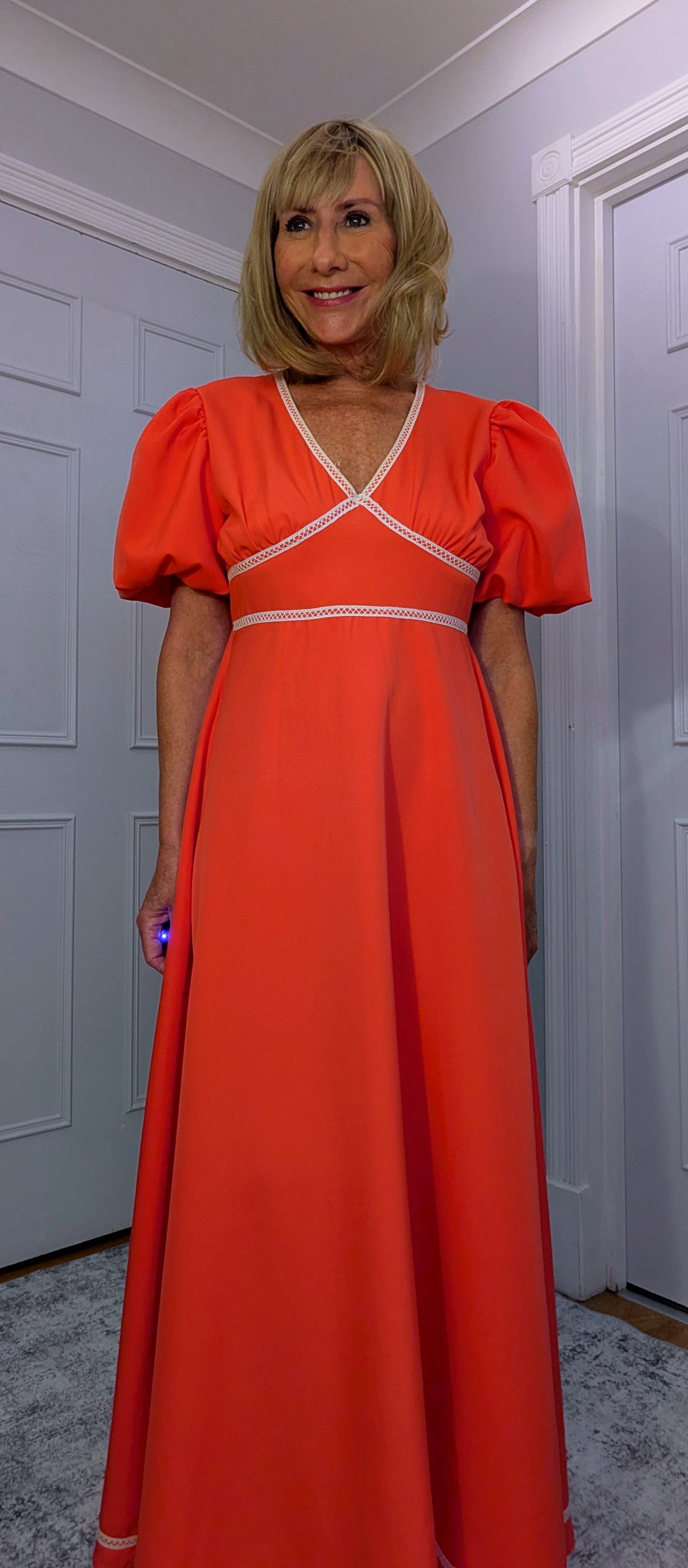 Alexandra Puff Sleeve  Midi Cottage Core Dress – Pink or Coral