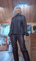 Joanna Chocolate High-Neck Blouse – Balloon Sleeves