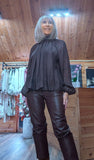 Joanna Chocolate High-Neck Blouse – Balloon Sleeves